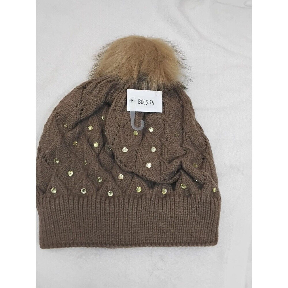 Brown Unbranded Studded Knit Benie
